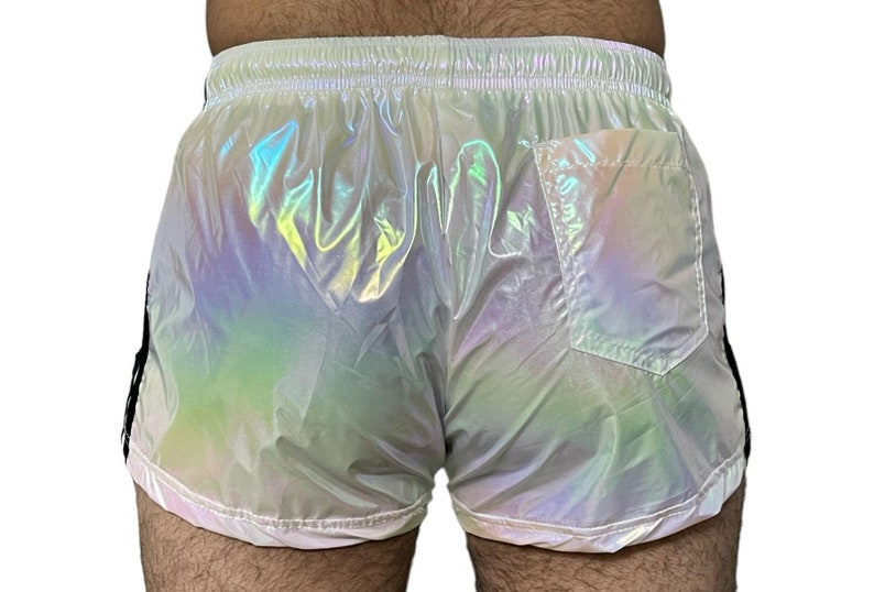 Rainbow PU nylon sports sprint shorts with elastic retro shorts image 6