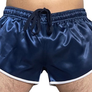 Runway to Retro: Sporty Sprint-Inspired Navy Blue Nylon Satin High Cut Shorts image 2