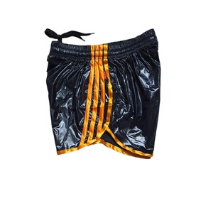 Gloss Sprinter Shorts: Black PU Nylon Sport Short zdjęcie 3