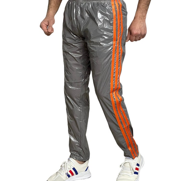 Unleash Your Active Style with our Shiny Grey PU Nylon Sport Jogging Pants