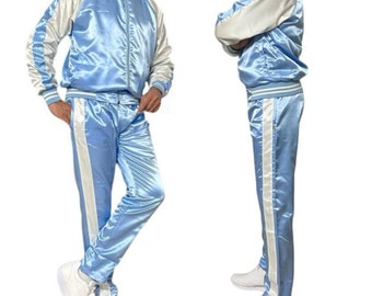 Shimmering Elegance: Skyblue and White Satin Nylon Activewear Ensemble