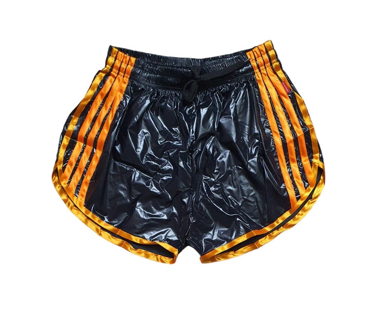 Gloss Sprinter Shorts: Black PU Nylon Sport Short zdjęcie 4