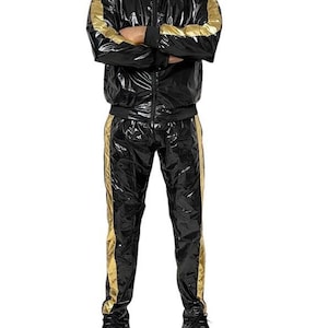 Shine in Style: The Ultimate PU Nylon Sport Jogging Suit Black Gold Bild 6