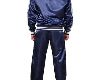 Shiny Satin Nylon Tracksuit Men's Two-piece Jogging Set Retro