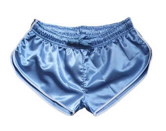 Runway to Retro: Sporty Sprint-Inspired Skyblue Nylon Satin High Cut Shorts