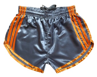 Gray Sleek Nylon Satin Retro Shorts: Channeling Elegance and Sporty Athleticism