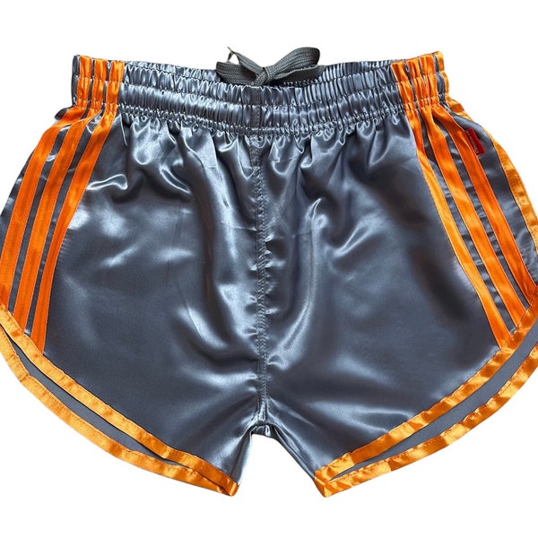 Grey Sleek Nylon Satin Retro Shorts: Channeling Elegance and Sporty Athleticism