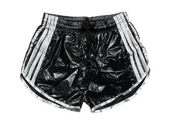 Black Sprinter Shorts: Black PU Nylon Sport Short