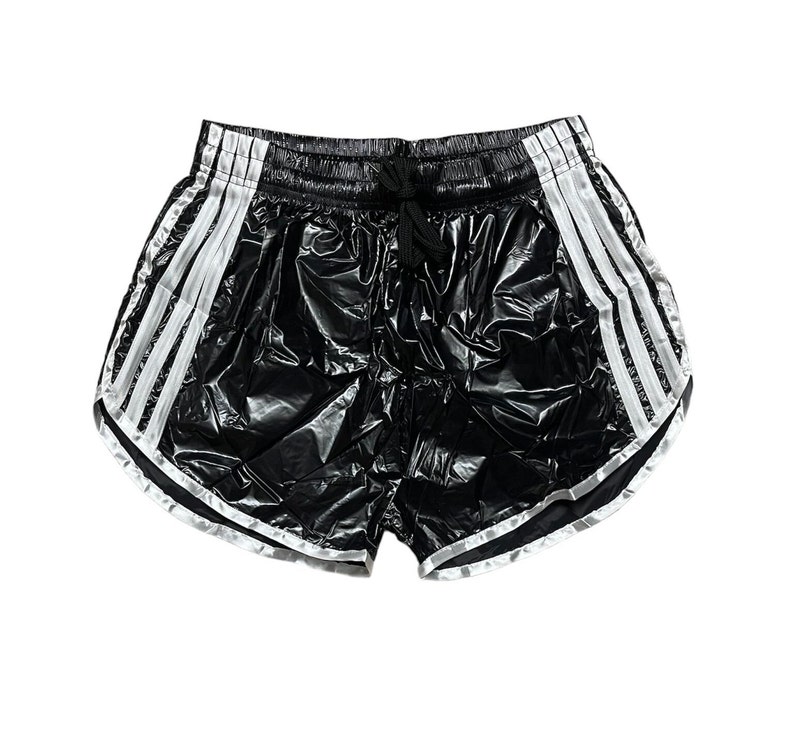 Black Sprinter Shorts: Black PU Nylon Sport Short Bild 1