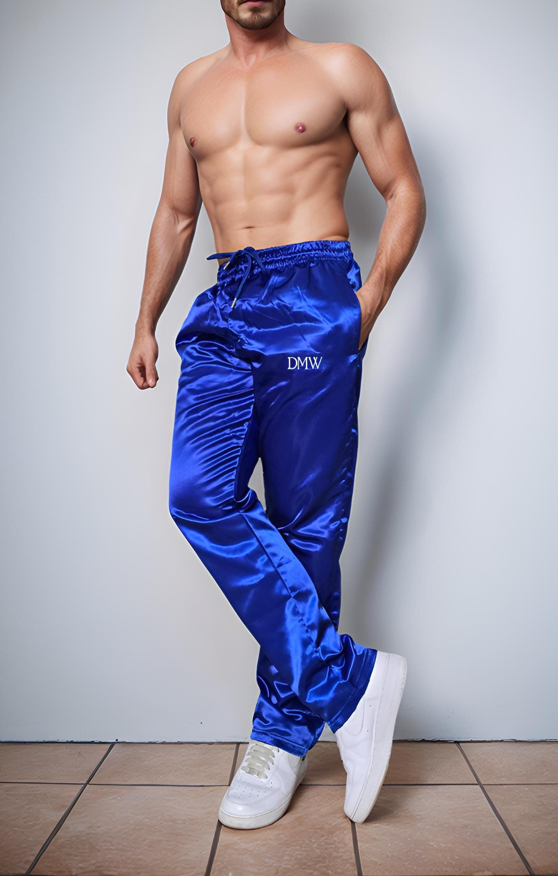 Royal Blue Shiny Satin Track Pants – Glossy Athletic Joggers With