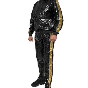 Shine in Style: The Ultimate PU Nylon Sport Jogging Suit Black Gold Bild 4