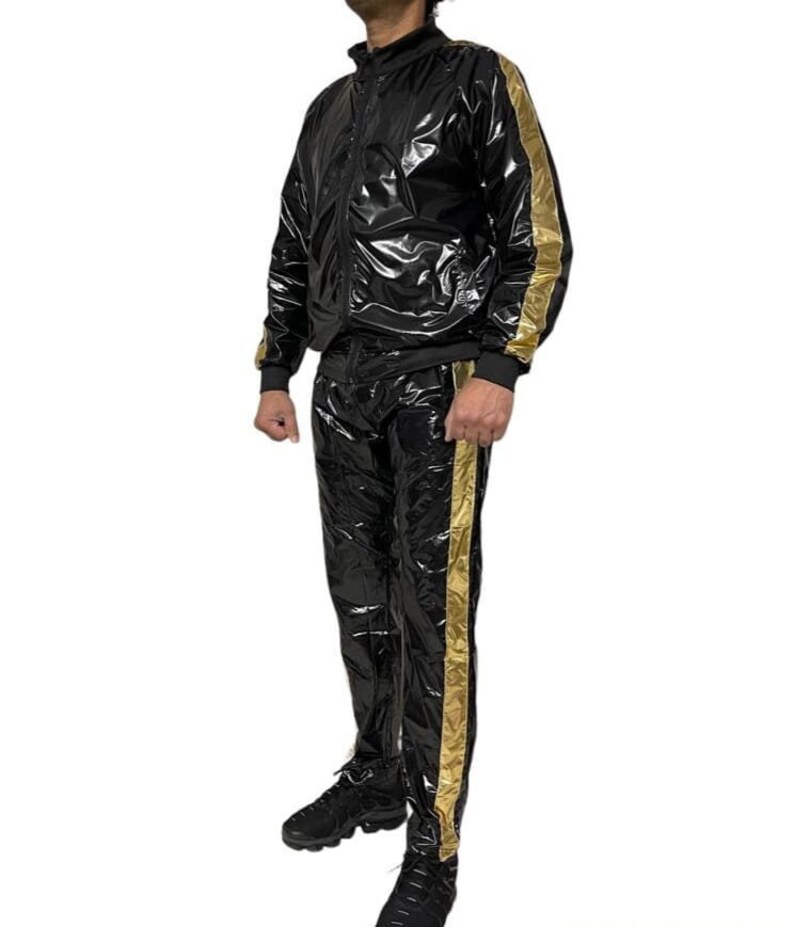 Shine in Style: The Ultimate PU Nylon Sport Jogging Suit Black Gold Bild 4