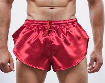 Unisex Red Satin Athletic Shorts with Built-In Inner Brief
