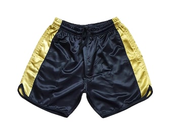 Short de boxe en satin noir et doré avec style rétro