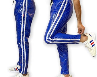 Unleash Your Active Style with our Shiny Blue PU Nylon Sport Jogging Trouser