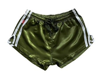 Athletic Bottoms in Glossy Satin | Classic Umbro Style | Quality Gym and Swim Shorts | Shiny & Distressed Vintage Look