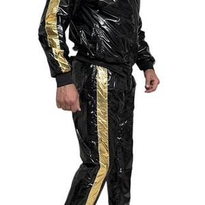 Shine in Style: The Ultimate PU Nylon Sport Jogging Suit Black Gold Bild 3