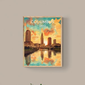 Columbus Ohio Retro Art Print, Columbus Vintage Cityscape Print, Columbus Mid-Century Modern Wall Art Print