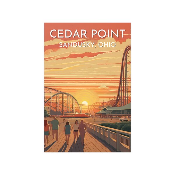 Cedar Point Sandusky Ohio Retro Art Print, Cedar Point Vintage Cityscape Print, Mid-Century Modern Wall Art Print