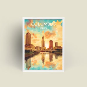 Columbus Ohio Retro Art Print, Columbus Vintage Cityscape Print, Columbus Mid-Century Modern Wall Art Print, Digital Prints