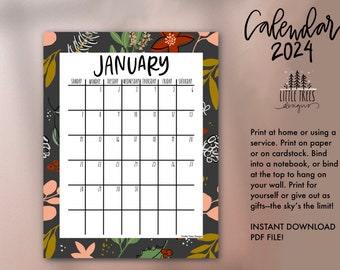 Printable 2024 Calendar Monthly Planner Letter Size One Month per Page Instant Download