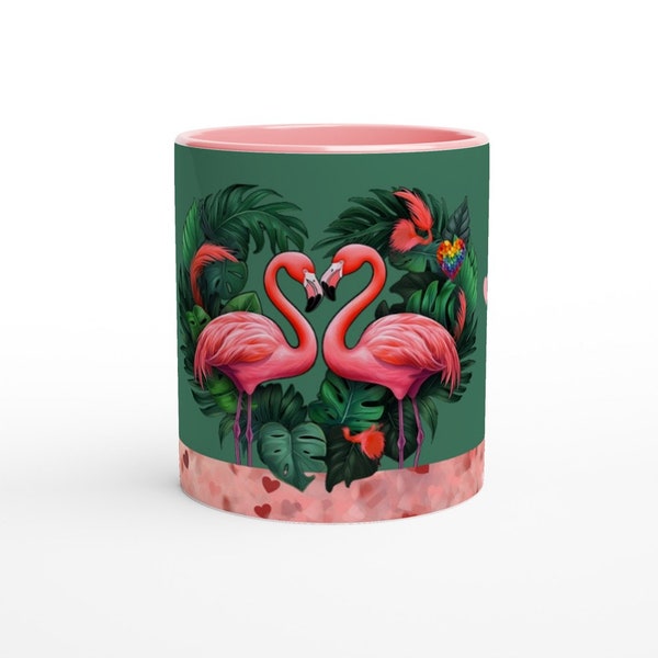 Mug flamant rose Together Forever des tourtereaux - Tropical romantique et coeur arc-en-ciel - Le cadeau parfait