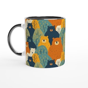 Forest Bear Pattern Mug: Simple, Colorful Illustrations of Bears in Nature