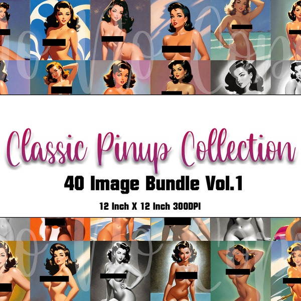 Classic Pinup Collection: Vol.1 Retro Vintage Glamour - 40 High-Resolution JPG Images @300 DPI - Timeless Nostalgic Art Prints