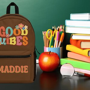 Custom Bookbag | Personalized Bag | Kid&#39;s Bookbag | Back to School | Kids School Backpack | Good Vibes Gift | Retro Backpack | Custom School