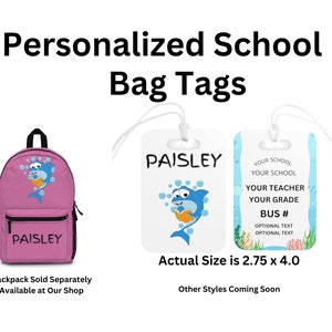 Étiquette pour sac à dos pour enfants | Étiquette de cartable pour enfant | Retour à l'école | Étiquette pour sac à dos | Sac à dos personnalisé pour enfants | Cadeau requin | Cadeau personnalisé pour enfant