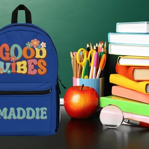 Custom Bookbag | Personalized Bag | Kid&#39;s Bookbag | Back to School | Kids School Backpack | Good Vibes Gift | Retro Backpack | Custom School