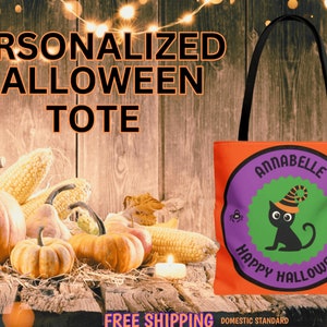 Halloween Bag | Trick or Treat Bag | Black Cat Tote Bag | Kids Candy Bag | Kids Halloween Bag | Halloween Gift | Custom Halloween Candy Tote