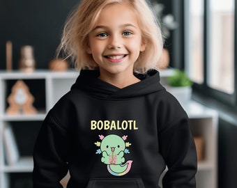Kids Axolotl Sweatshirt | Youth Hooded Sweatshirt | Animal Lover Gift | Child Axolotl Gift | Boba Tea Hoodie | Fleece Hoodie | Kids Gift