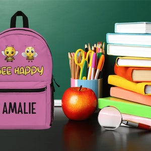 Custom Bookbag | Personalized Bag | Kid&#39;s Bookbag | Back to School | Kids School Backpack | Bee Happy Gift | School Bookbag | Custom School