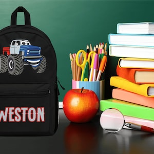 Custom Bookbag | Personalized Bag | Kid&#39;s Bookbag | Back to School | School Backpack | Monster Truck Gift | School Book Bag | Kid&#39;s Truck
