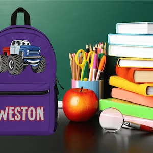 Custom Bookbag | Personalized Bag | Kid&#39;s Bookbag | Back to School | School Backpack | Monster Truck Gift | School Book Bag | Kid&#39;s Truck