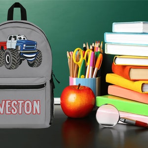 Custom Bookbag | Personalized Bag | Kid&#39;s Bookbag | Back to School | School Backpack | Monster Truck Gift | School Book Bag | Kid&#39;s Truck