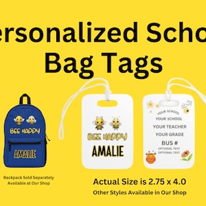 Étiquette pour sac à dos pour enfants | Étiquette de cartable pour enfant | Retour à l'école | Étiquette pour sac à dos | Sac à dos personnalisé pour enfants | Cadeau Abeille | Cadeau personnalisé pour enfant