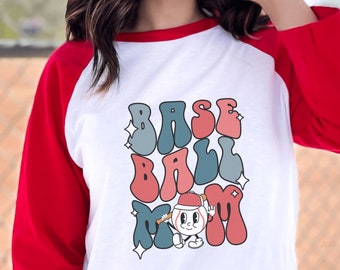 Retro Baseball Mom 3/4 Sleeve Tee: Vibrant Colors
