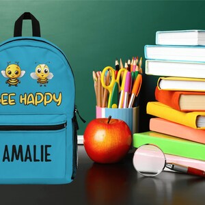 Custom Bookbag | Personalized Bag | Kid&#39;s Bookbag | Back to School | Kids School Backpack | Bee Happy Gift | School Bookbag | Custom School