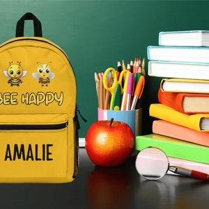 Custom Bookbag | Personalized Bag | Kid&#39;s Bookbag | Back to School | Kids School Backpack | Bee Happy Gift | School Bookbag | Custom School