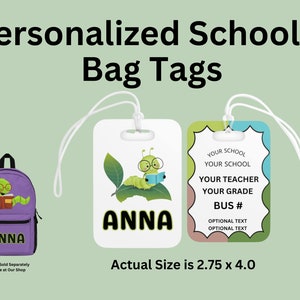 Étiquette de sac à dos pour enfants | Étiquette de cartable enfant | Retour à l'école | Étiquette de sac de livre | Sac à dos personnalisé pour enfants | Cadeau de rat de bibliothèque | Cadeau enfant personnalisé