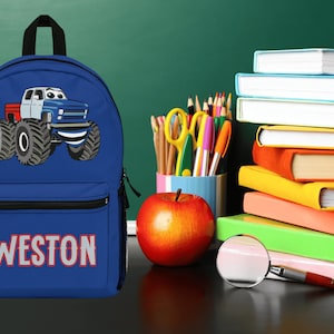 Custom Bookbag | Personalized Bag | Kid&#39;s Bookbag | Back to School | School Backpack | Monster Truck Gift | School Book Bag | Kid&#39;s Truck