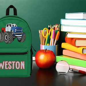 Custom Bookbag | Personalized Bag | Kid&#39;s Bookbag | Back to School | School Backpack | Monster Truck Gift | School Book Bag | Kid&#39;s Truck