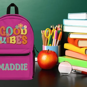 Custom Bookbag | Personalized Bag | Kid&#39;s Bookbag | Back to School | Kids School Backpack | Good Vibes Gift | Retro Backpack | Custom School