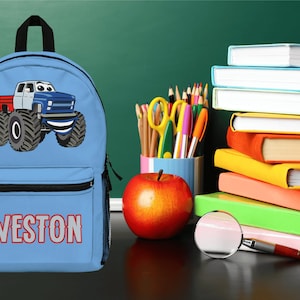 Custom Bookbag | Personalized Bag | Kid&#39;s Bookbag | Back to School | School Backpack | Monster Truck Gift | School Book Bag | Kid&#39;s Truck
