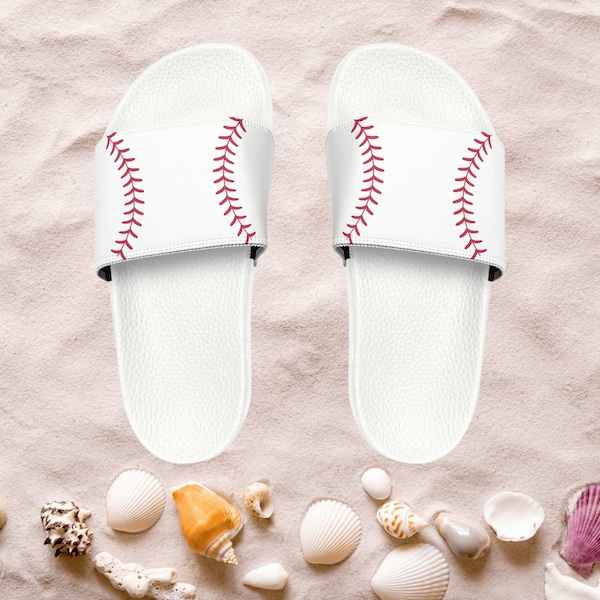 Kids Beach Sandals | Baseball Sandals | Youth Flip Flops | Childrens Slide Sandals | White Sports Sandals