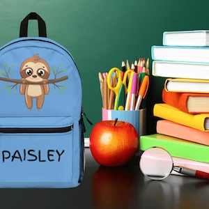 Custom Bookbag | Personalized Bag | Kid&#39;s Bookbag | Back to School | Kids School Backpack | Sloth Gift | School Book Bag | Custom School Bag