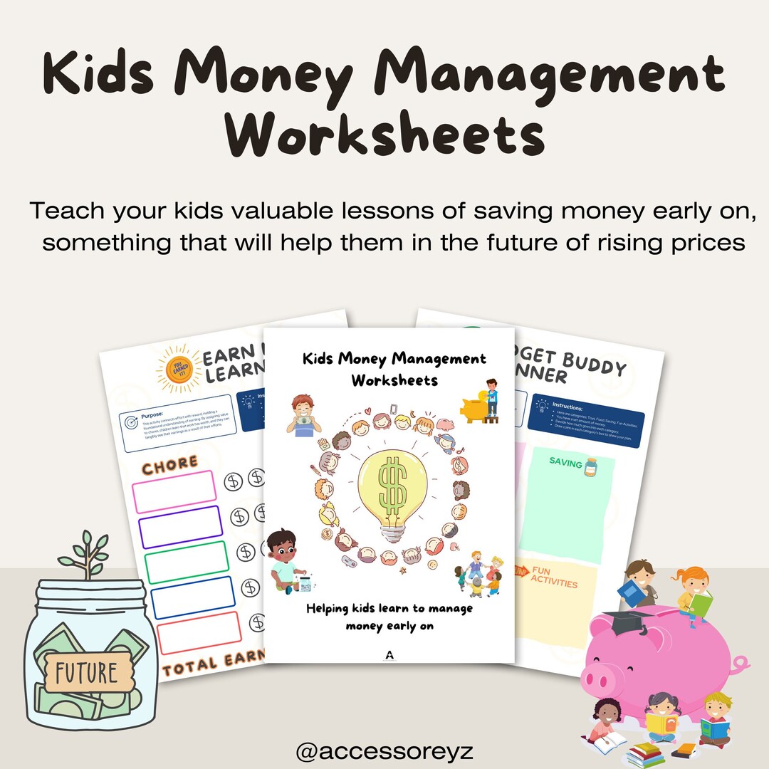 Kids Money Management Worksheets, Editable Templates for Kids, Money