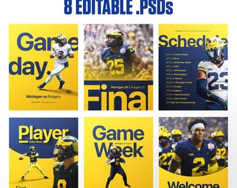 Sports Photoshop Templates Social Media - Schedule, Gameday, Score, and more | 8 PSD Football Templates